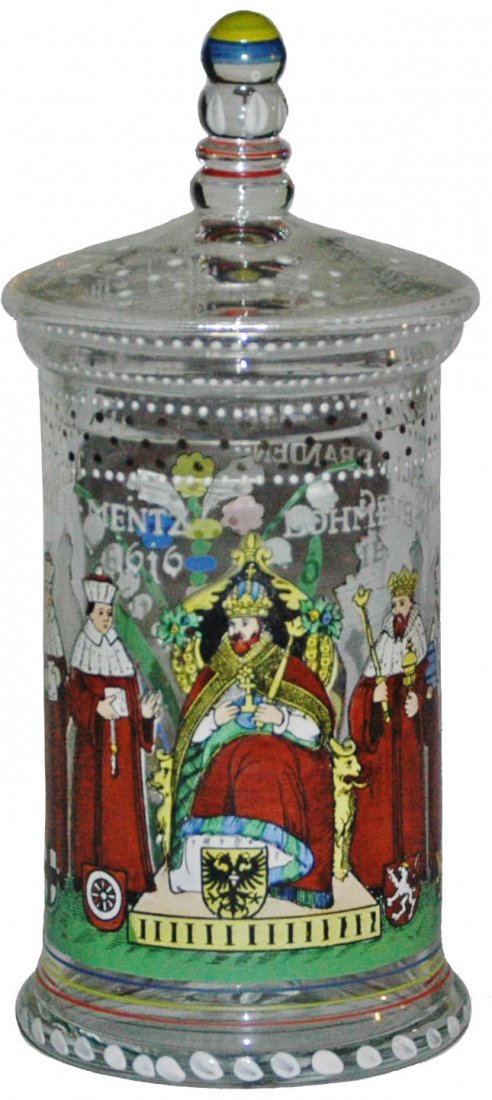 Enamel Electors Fritz Heckert Glass Pokal: Blown Glass 6 1/4" Pokal. Enameled Electors. Fritz Heckert. Mint.