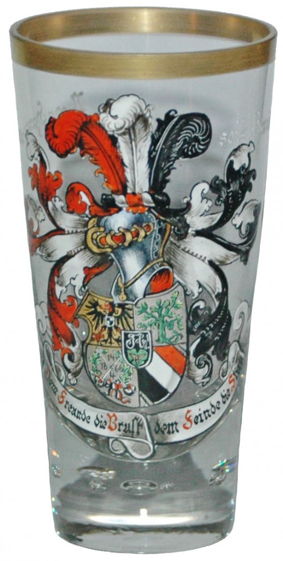 Enamel Fraternal Student Shield Blown Glass Beaker: Blown Glass 5" Beaker. Enameled fraternal shield. Mint.