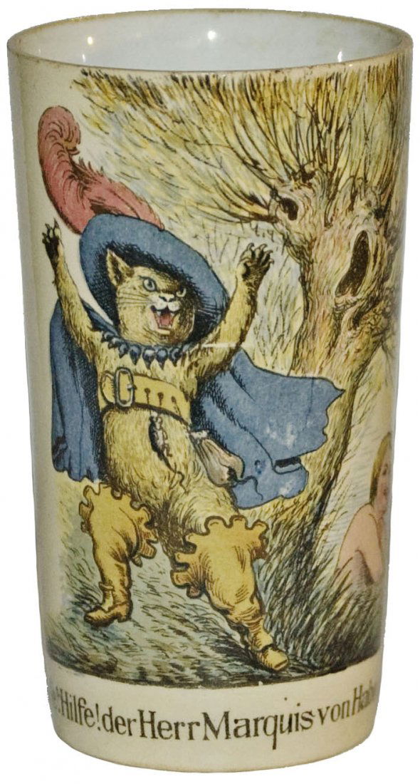 Puss in Boots Mettlach Beaker: Mettlach #2327/1415 PUG 1/4L Beaker. Puss & Boots.