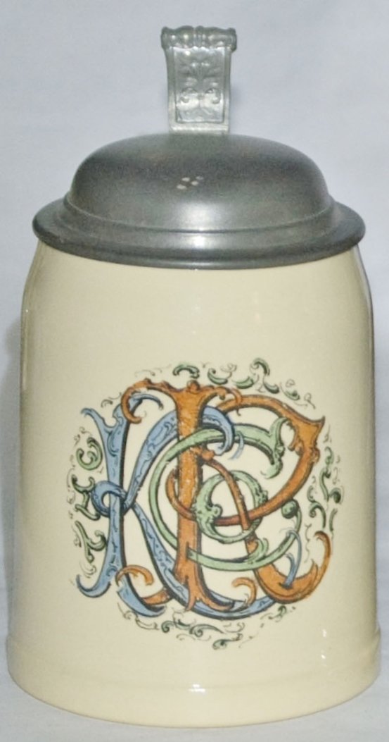 "KR Co" 3/10 L Mettlach Stein: Mettlach #1909 POG 3/10L. Initials "KR Co." Mint.