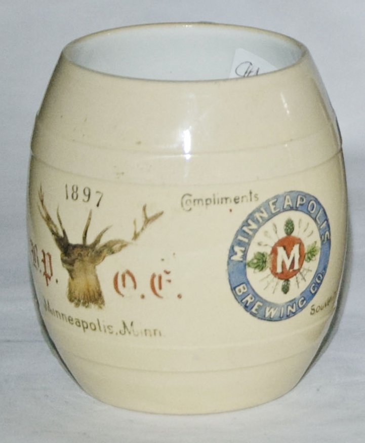 B.P.O.E. Minneapolis Brewing Co Mettlach Stein: Mettlach #2217 POG 4/10L. "B.P.O.E. Minneapolis Brewing Co." Mint.