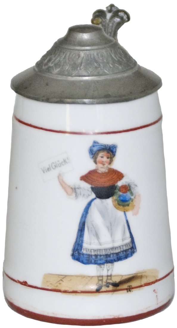 Ethnic Dressed Women Porcelain1/8 L Stein: Porcelain POG 1/8L. Women in ethnic dress. Mint.