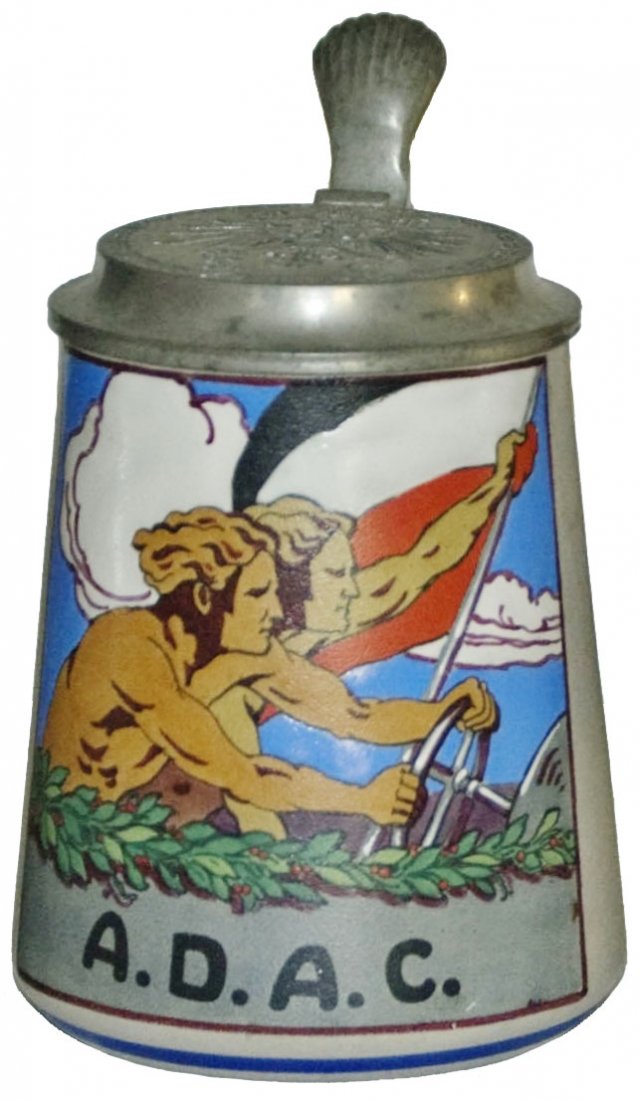German Automobile Club Stoneware POG Stein: Stoneware POG 1/2L. "A.D.A.C." German automobile club.