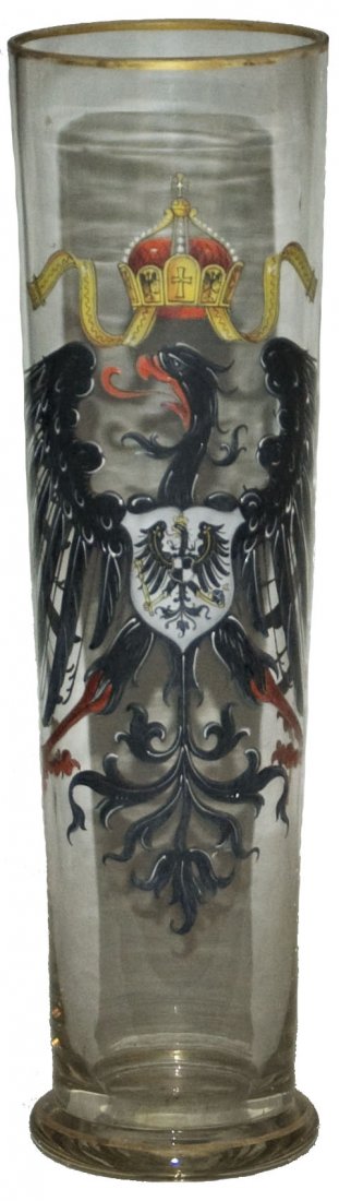 Imperial Eagle Enameled Glass Pokal: Blown Glass 14” Pokal. Enamel Imperial eagle. Mint.
