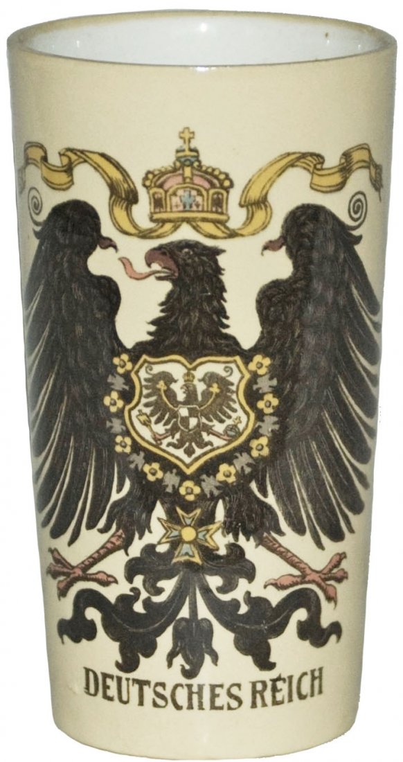 Prussian Shield Mettlach Beaker: Mettlach #2327/1290G PUG 1/4L Beaker. Prussian shield. Mint.