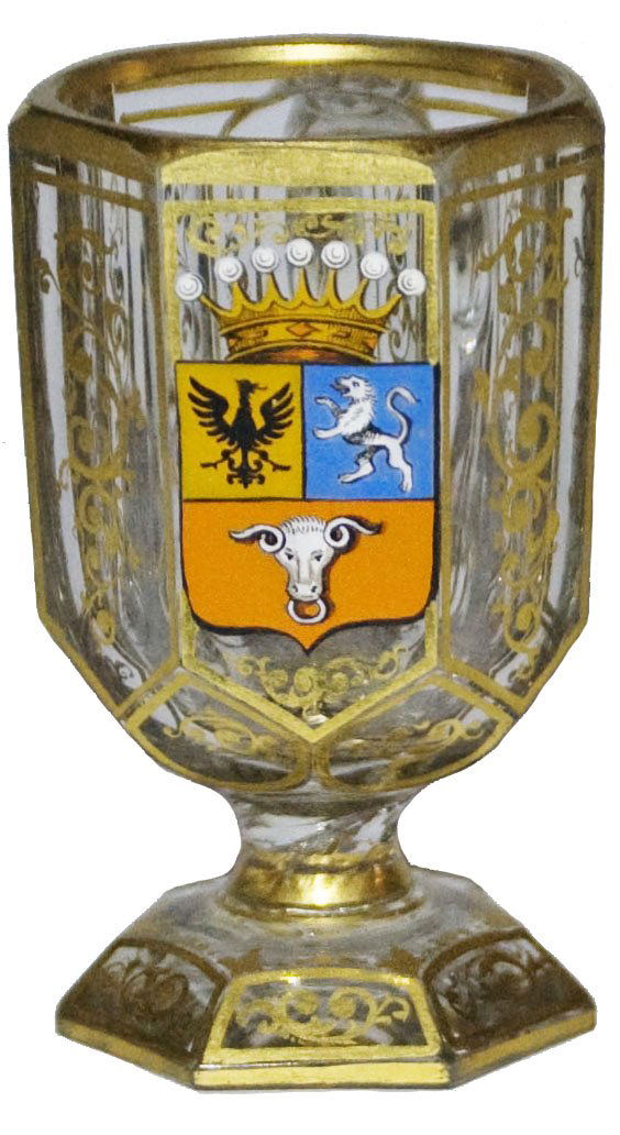 Enameled Heraldic Shield Faceted Blown Glass Cup (1 of 1)