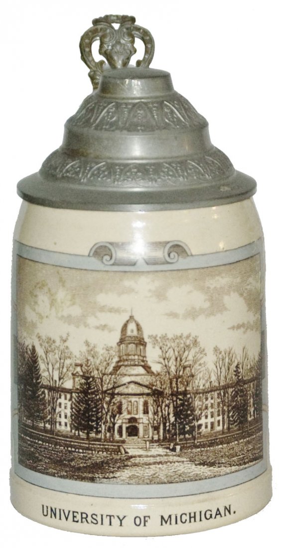 University of Michigan Building Scene M&W Stein: Pottery Merkelbach & Wick POG 1/2L. University of Michigan building scene. Mint.