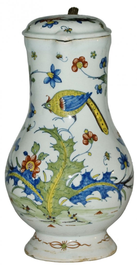 Birds Insects Floral c 1830  Faience Stein & Lid (1 of 1)