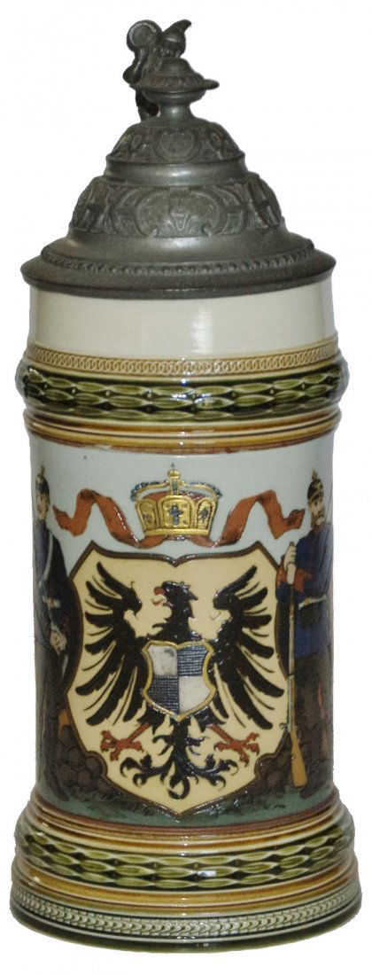 Imperial Eagle & Soldiers Fancy Lid Mettlach Stein (1 of 1)