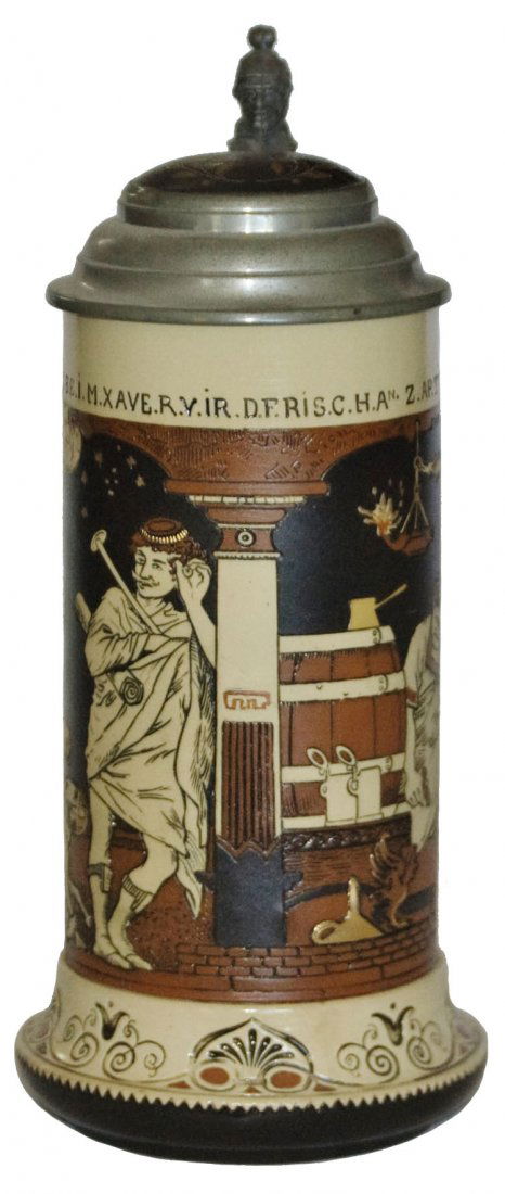 Toga Party Signed Schlitt Mettlach Stein w inlay (1 of 1)