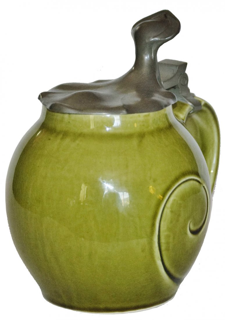 Art Nouveau Riemerschmidt Marked Mettlach Stein: Mettlach #2684 Glazed 1/2L. Art Nouveau. Richard Riemerschmidts mark on base. Mint.