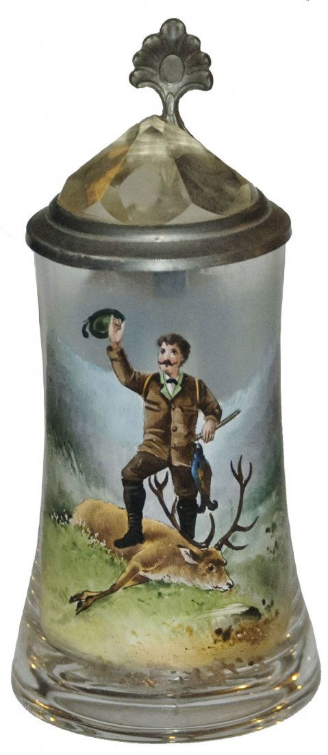 Enamel Hunter & Stag Blown Glass Stein w Prism Lid (1 of 1)