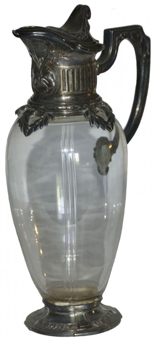Brown Glass Cut Design w Fancy Silver Plate Stein (1 of 1)