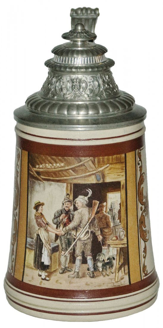 August Saeltzer Hand Painted Hunters & Maid Stein