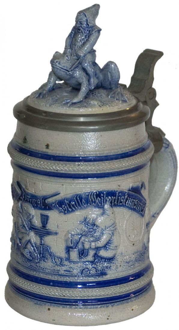 Dwarfs Stoneware Stein w Figural Dwarf Frog Inlay (1 of 1)