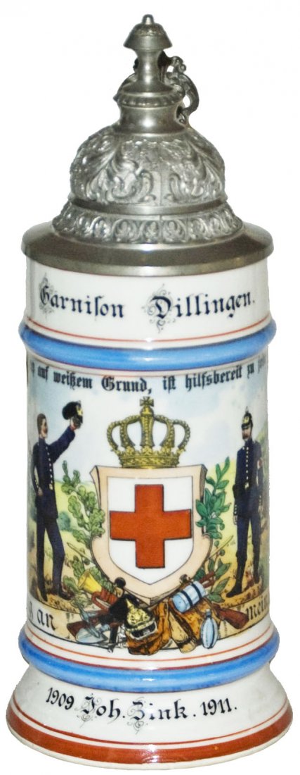 Large Red Cross Regimental Stein Garnison Dilingen (1 of 3)