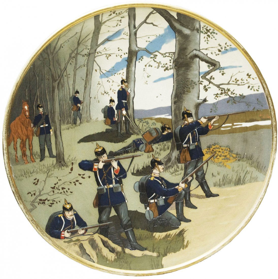 Shooting Infantry Soldiers Mettlach Etched Plaque (1 of 1)