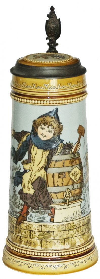 Munich Child & Keg Mettlach 1L Stein w Inlay (1 of 1)