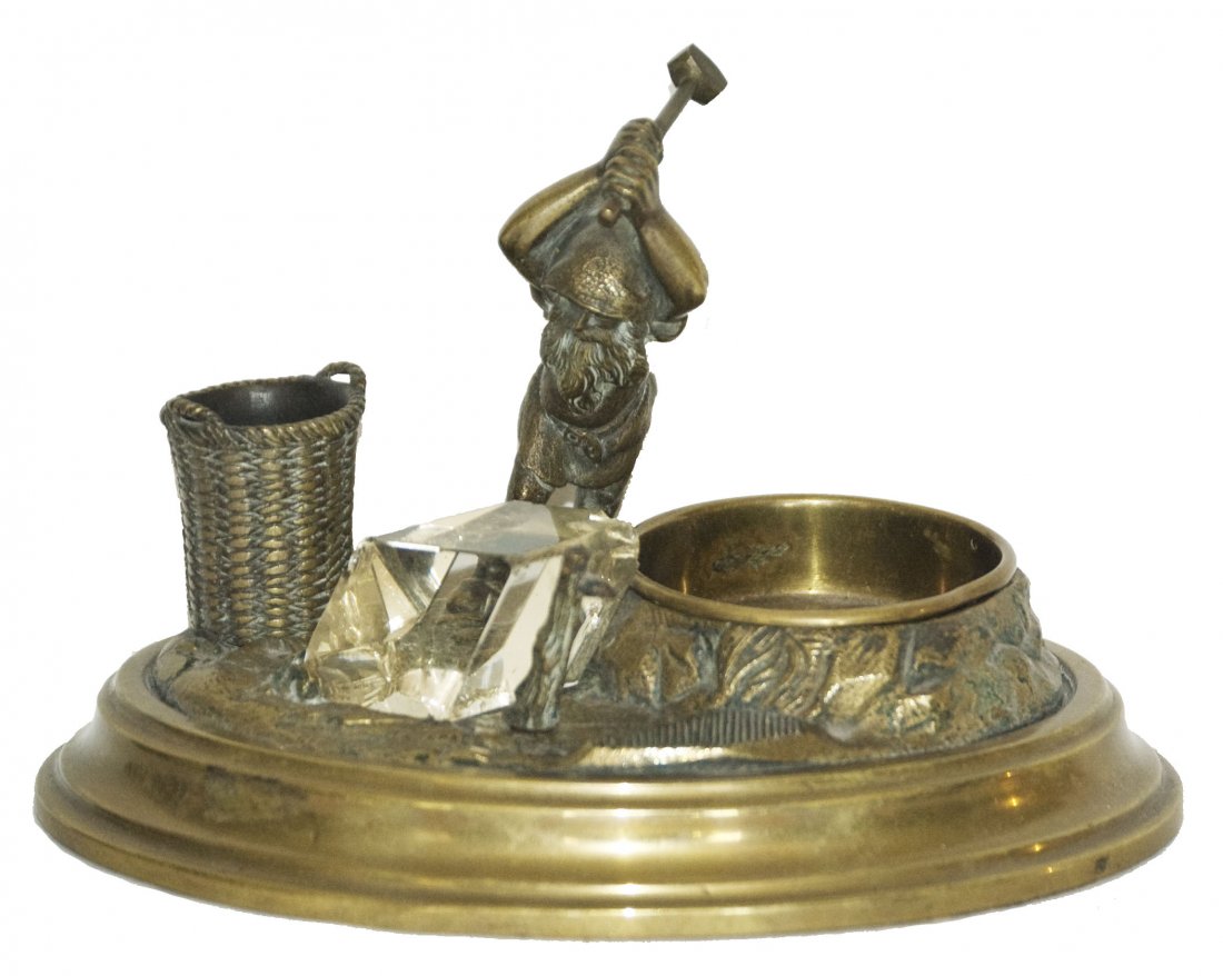 Brass Match Striker Ash Tray w Dwarf Mining Rocks (1 of 1)