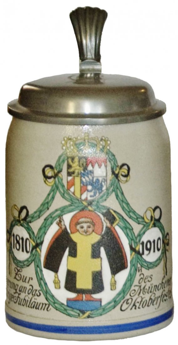 Franz Ringer 100 Year Anniversary Oktoberfest Ste: Stoneware POG 1/2L. 100 years of Oktoberfest 1810-1910. Franz Ringer.