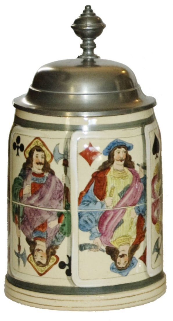 Suites of Playing Cards Pottery Stein: Pottery POG 1/2L. Suites of playing cards. Mint.