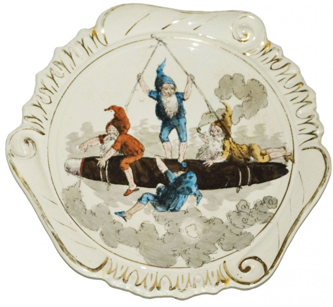 Dwarfs Moving a Cigar Hand Painted 7" Plate: Pottery Hand Painted 7" Plate. Dwarfs move large cigar. Mint.