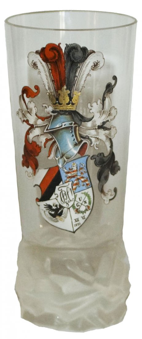 Enameled Student Shield Glass Tumbler w Inscriptin: Blown Glass 1/4L tumbler. Enameled Student shield. Inscription on rear. Mint.