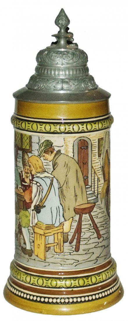 Men Shooting Dice HR Etched Pottery Stein