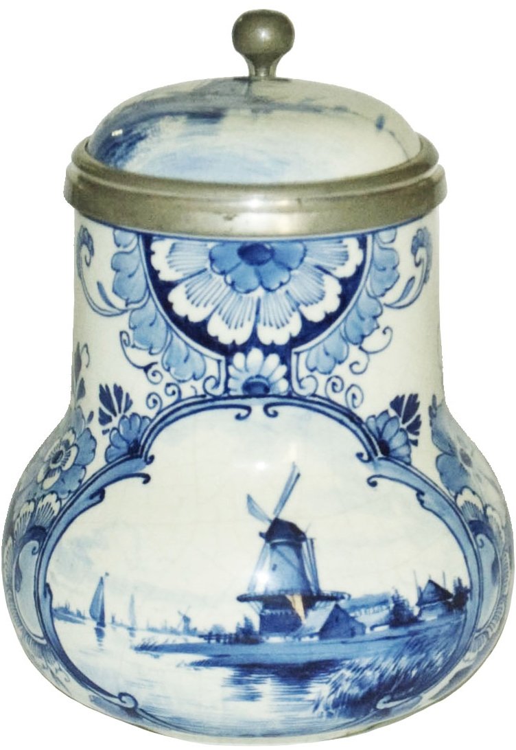 Blue Delft Windmill & Floral Stein w Inlay Lid (1 of 4)
