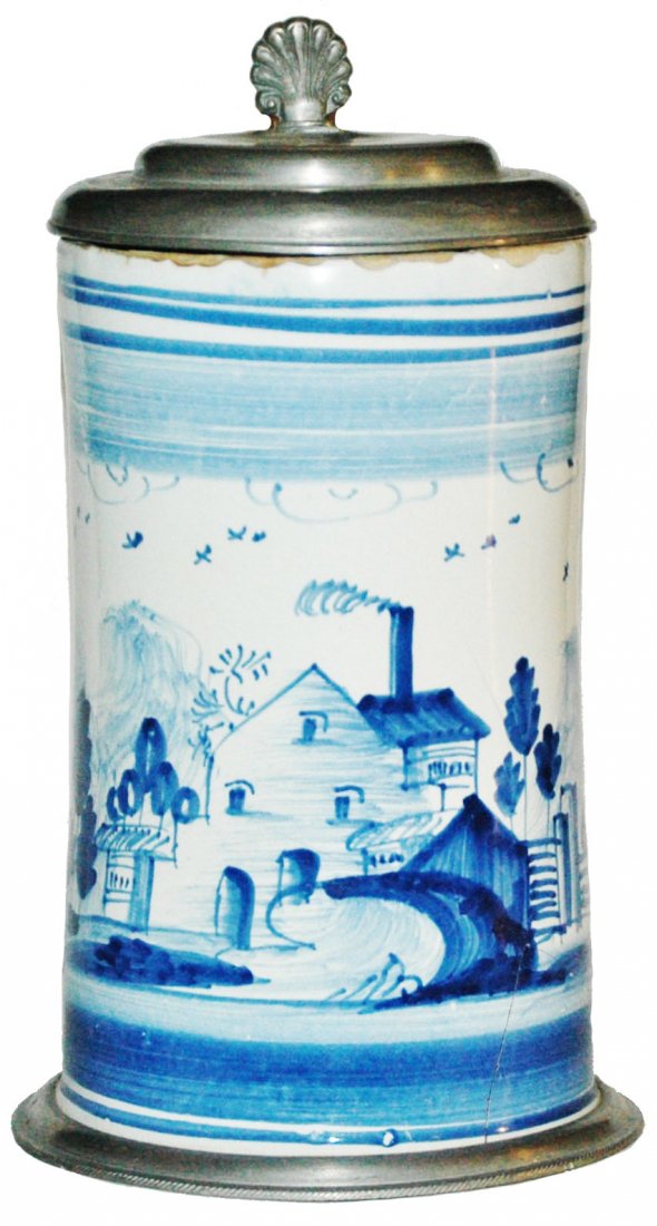 Circa 1780 House & Floral S German Faience Stein (1 of 1)