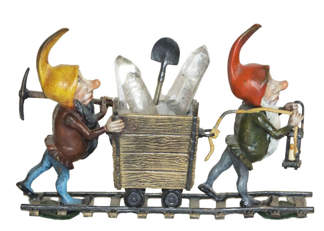 Dwarfs w Mining Cart Tools & Crystal Vienna Bronze (1 of 1)