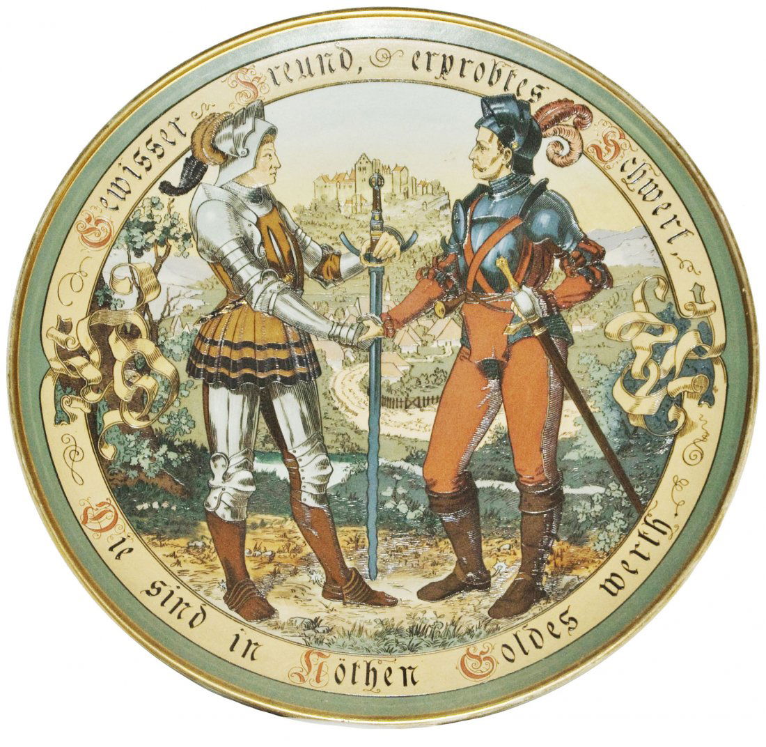 Knights Shake Hands Mettlach Etched Plaque (1 of 1)