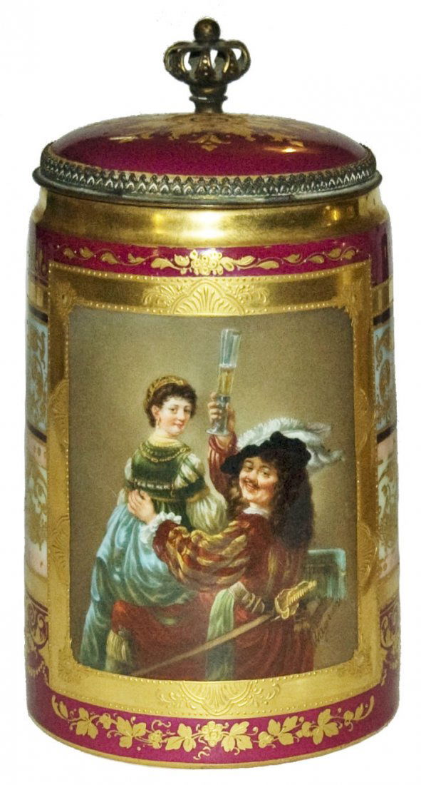 Royal Vienna Cavalier & Maid w Inlay & Brass Mount