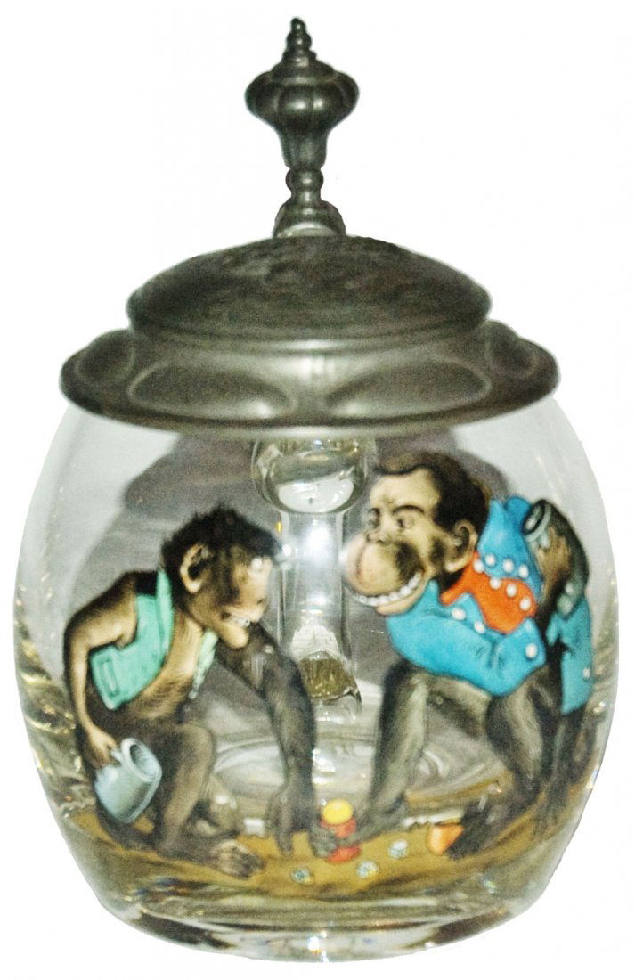 Comical Monkeys Playing Dice Glass Stein w Hops Ld (1 of 1)