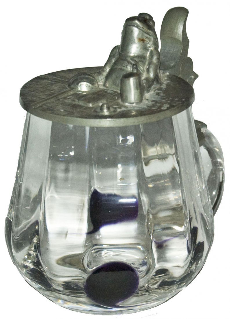 Drip Prunts Glass Stein w Dueling Frog Finial Lid