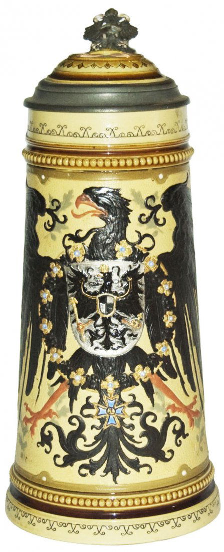 Imperial Eagle 1L Mettlach Stein w Inlay Lid (1 of 1)