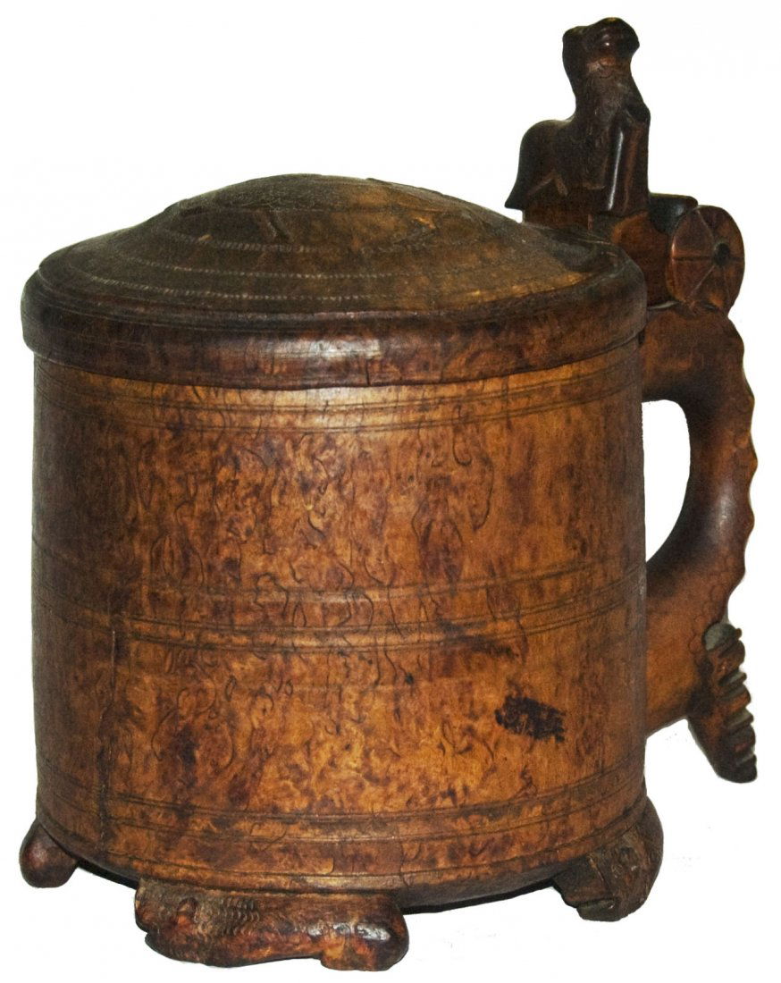 c. 1740 Scandinavian Burl Wood 2L Stein w 3 Feet (1 of 4)