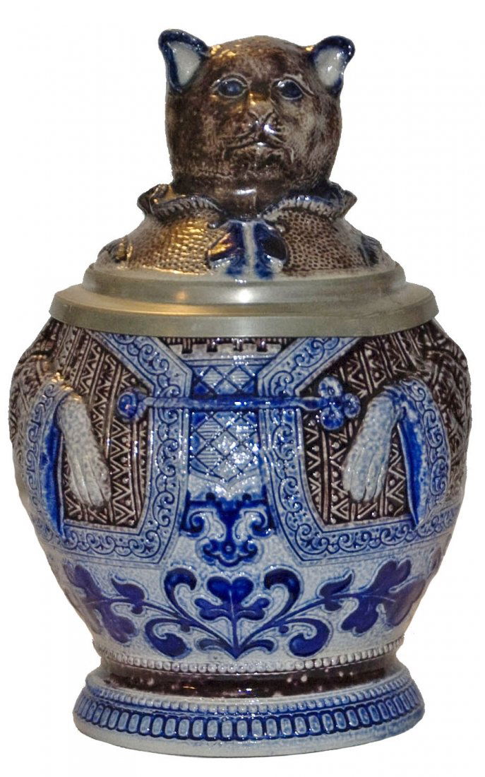 Cat dressed in a Robe Stoneware Character Stein: Character Stein 1/2L Stoneware. Cat dressed in robe. Mint.