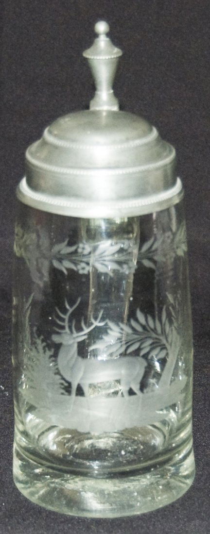 Wheel-cut Stag & Floral c. 1820 Glass Stein (1 of 1)