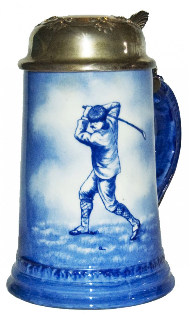 Golfing Man Lenox Porcelain Stein w Sterling Lid (1 of 1)
