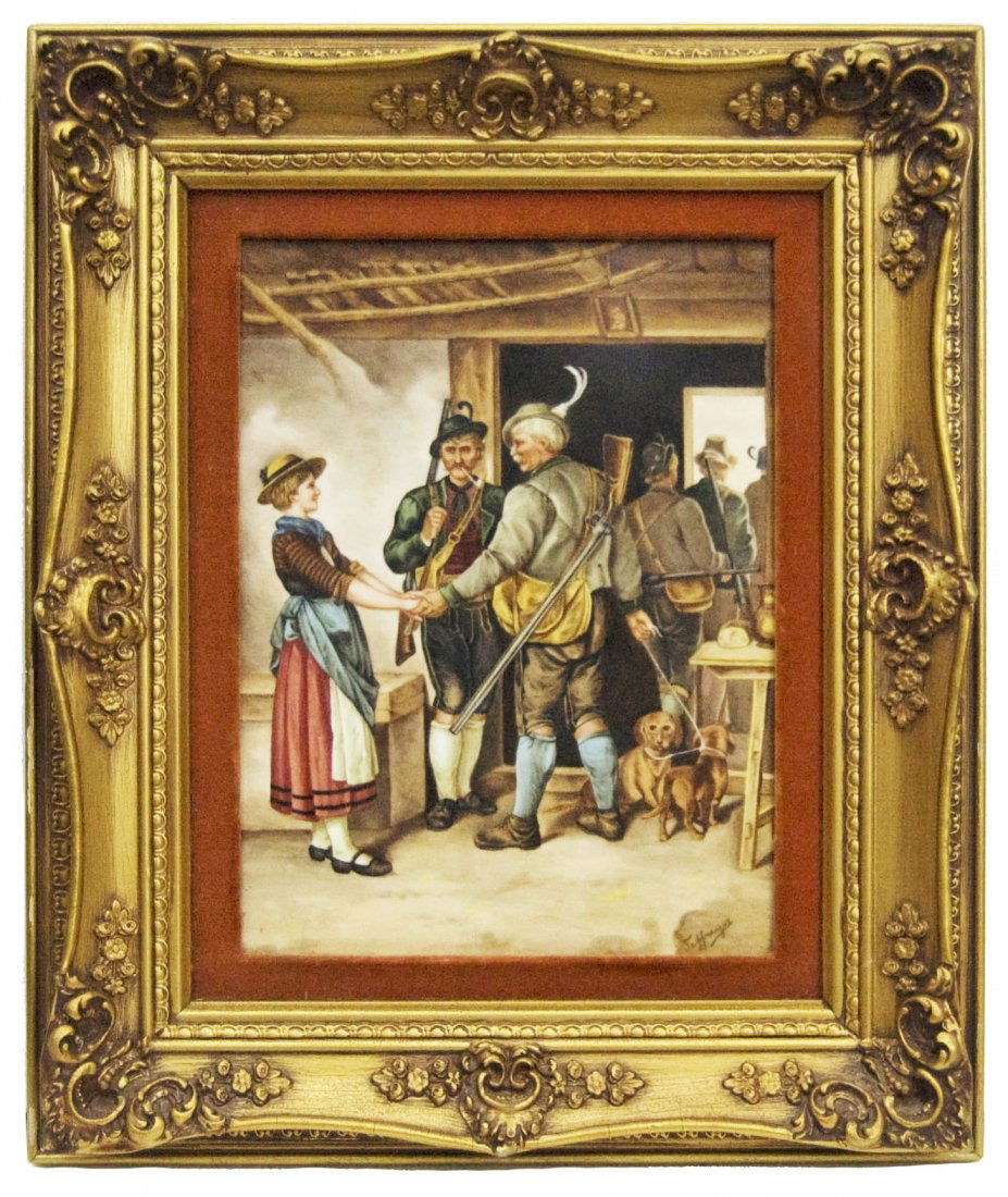 KPM Hand Painted Hunters Farewell Plaque (1 of 1)