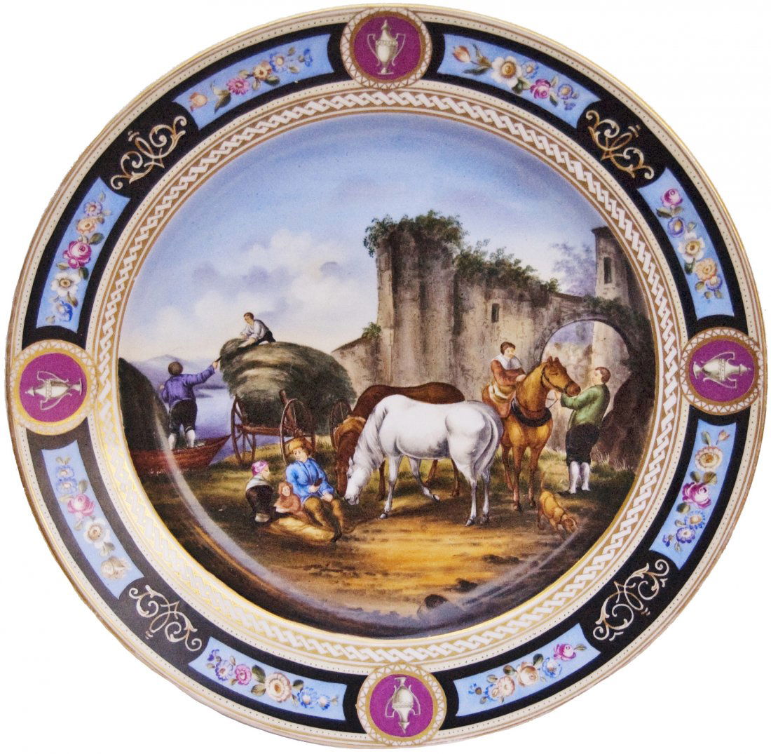 Hand Painted Porcelain Dresden Hay Wagon & Horse (1 of 1)