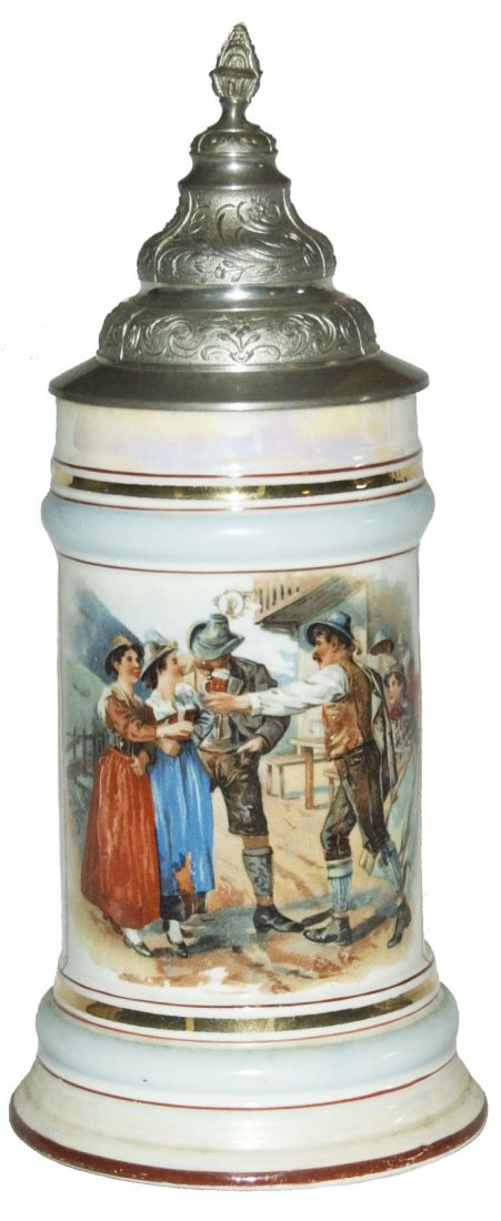 Outdoor Gathering Porcelain Stein: Porcelain POG 1/2L. Outdoor gathering. Litho. Mint.