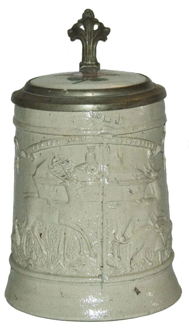 Hunters Funeral Stoneware Stein w Porcelain Inlay (1 of 1)