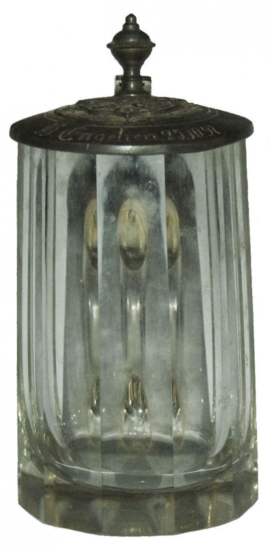 Faceted Glass Stein w Relief Shield Lid Dated 1897 (1 of 2)