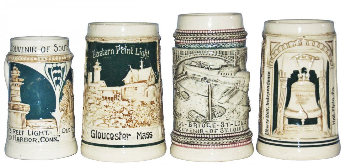 Lot of 4 USA Souvenir Steins CT MA MO & PA (1 of 2)