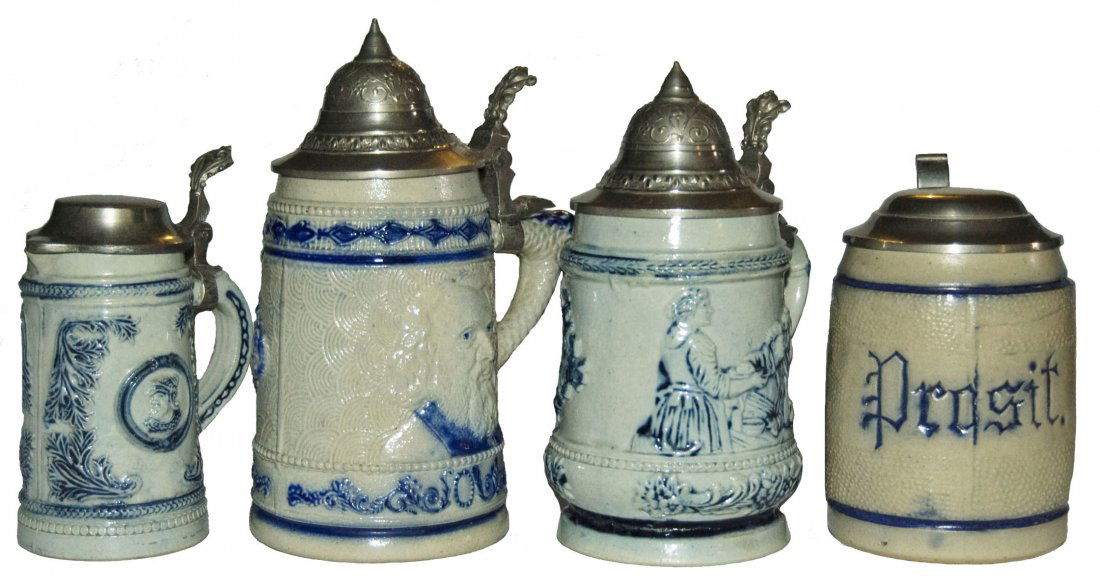 Lot of Four Stoneware Whites Utica Steins All Mint (1 of 1)