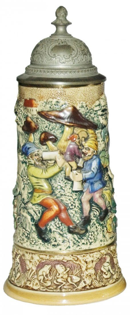 Dwarf Frogs Toadstools Pottery Relief Stein (1 of 1)