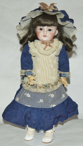Early Kestner D8 Bisque Head Doll Jointed Compo Body: Kestner D 8 Bisque Head, composition body 16" doll. Marked "D Made in Germany 8" on back of head. Marked "Germany 1" on back of body Glass brown sleep eyes. Painted eyelids, eyebrows,lips and rosy che