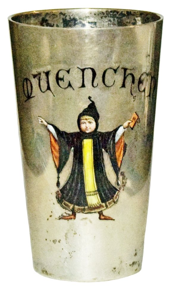 Silver Beaker w enamel Munich Child: Silver 3 1/2" Beaker. Enameled Munich Child. Mint.